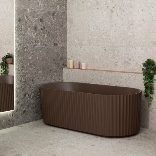 Agora Groove 67 inch Acrylic Freestanding Fluted Oval Bathtub, Matte Chocolate Brown - SPECIAL EDITION