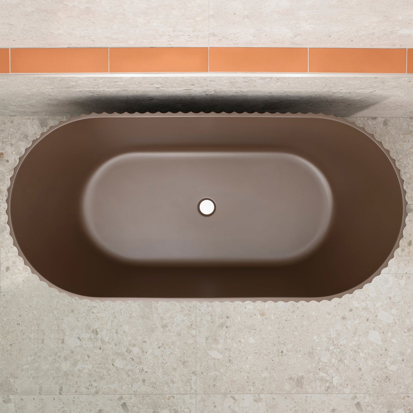 Agora Groove 67 inch Acrylic Freestanding Fluted Oval Freestanding Bathtub, Matte Chocolate Brown - SPECIAL EDITION