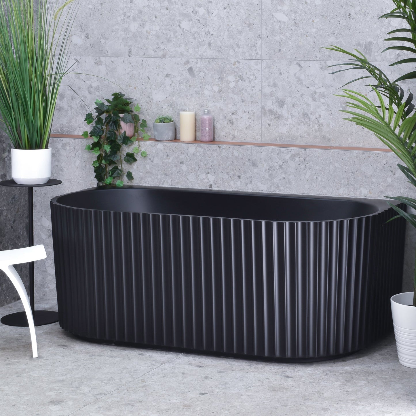 Agora Groove 59 inch Acrylic Freestanding Back to Wall Bathtub, Matte Black