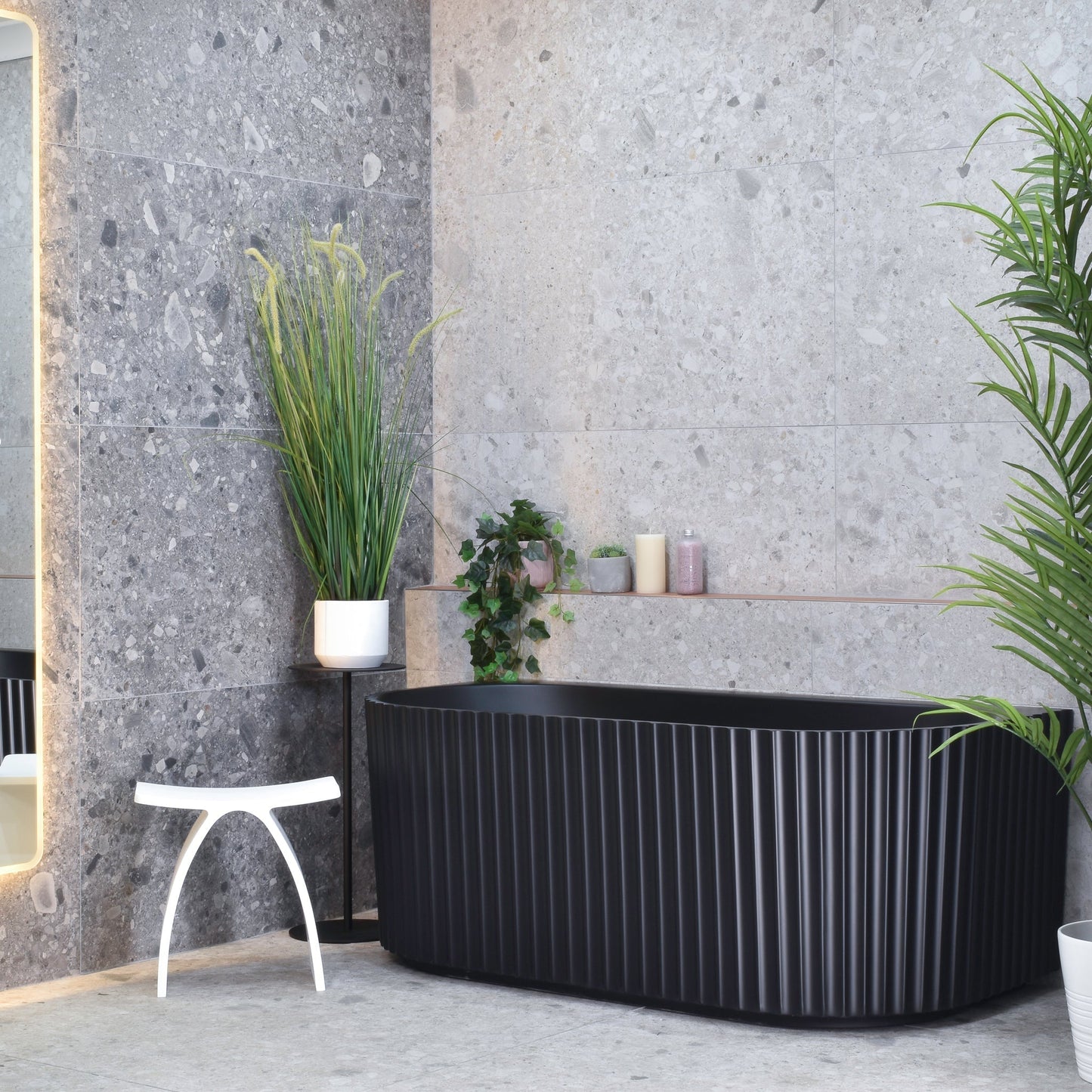 Agora Groove 67 inch Acrylic Freestanding Back to Wall Bathtub, Matte Black