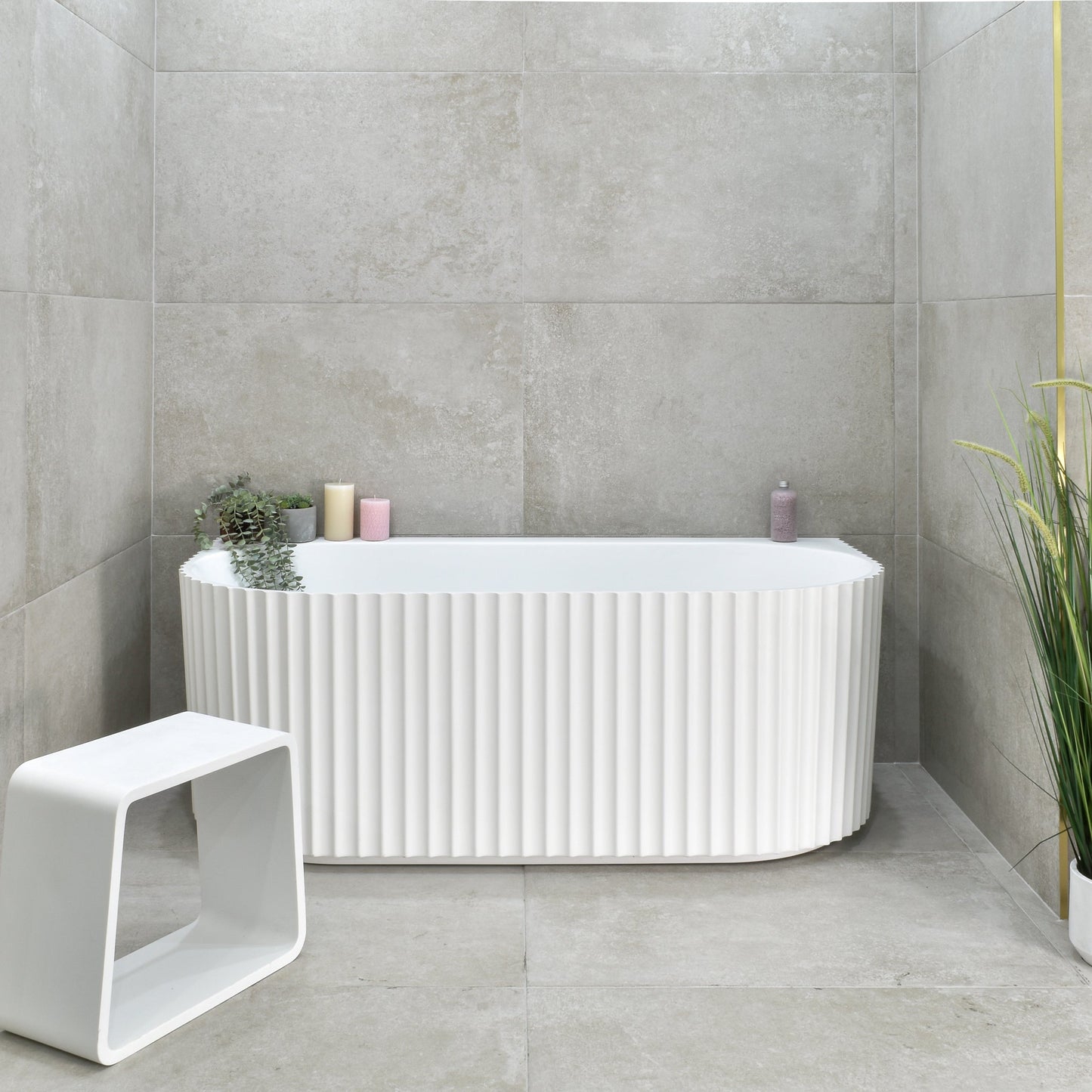 Agora Groove 59 inch Acrylic Freestanding Back to Wall Bathtub, Matte White