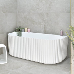Agora Groove 59 inch Acrylic Freestanding Back to Wall Bathtub, Matte White