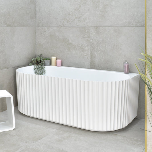 Agora Groove 67 inch Acrylic Freestanding Back to Wall Bathtub, Matte White