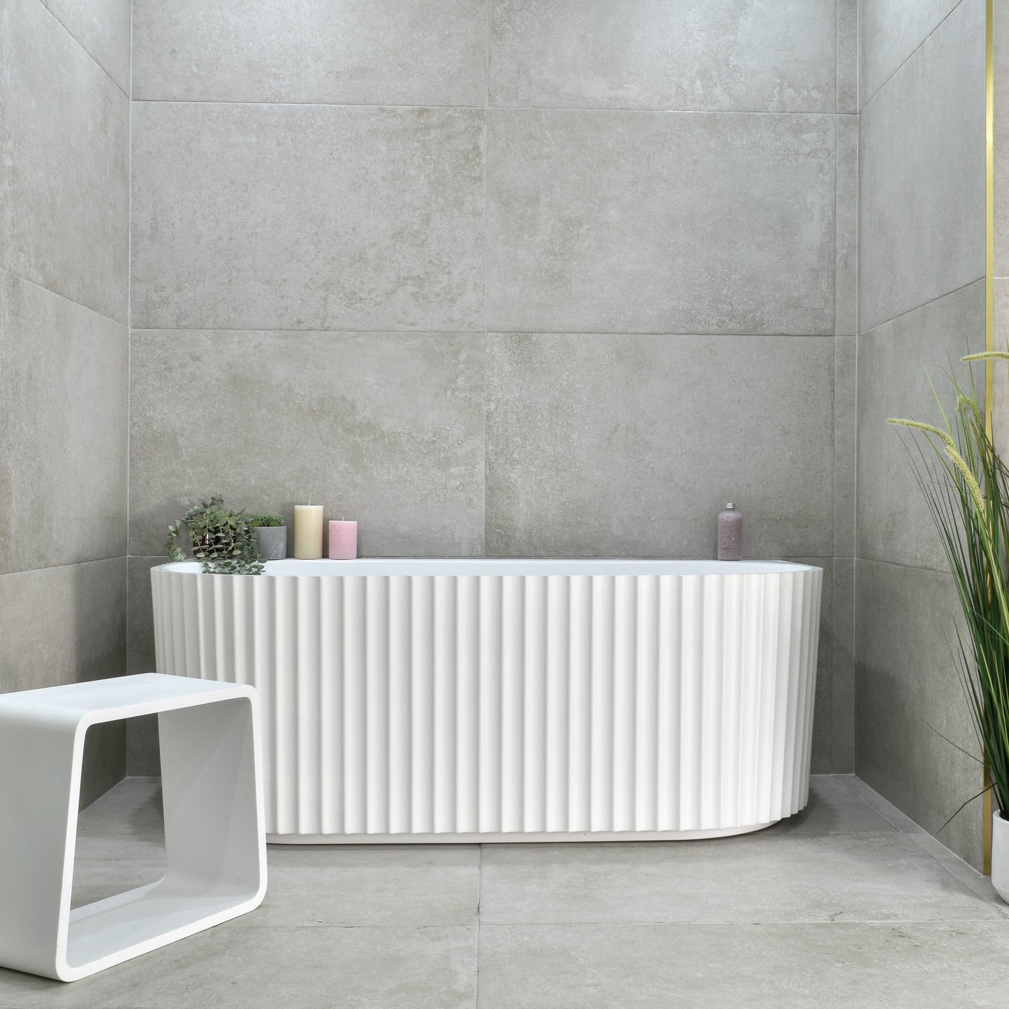 Agora Groove 59 inch Acrylic Freestanding Back to Wall Bathtub, Matte White