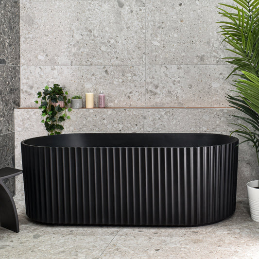 Agora Groove 67 inch Acrylic Freestanding Fluted Oval Bathtub, Matte Black