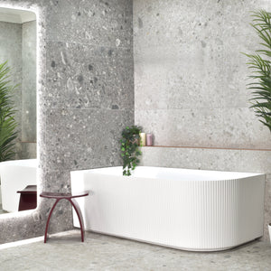 Brighton Groove 67 inch Acrylic Freestanding Left Corner Bathtub, Matte White