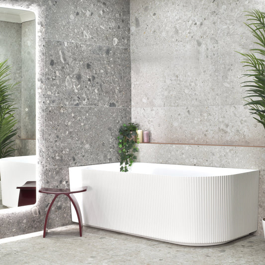 Brighton Groove 59 inch Acrylic Freestanding Left Corner Bathtub, Matte White