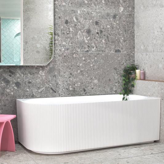 Brighton Groove 67 inch Acrylic Freestanding Right Corner Bathtub, Gloss White