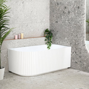 Agora Groove 59 inch Acrylic Freestanding Right Corner Bathtub, Gloss White