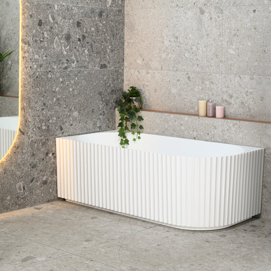 Agora Groove 1700mm Fluted Oval Left Corner Freestanding Bath, Gloss White