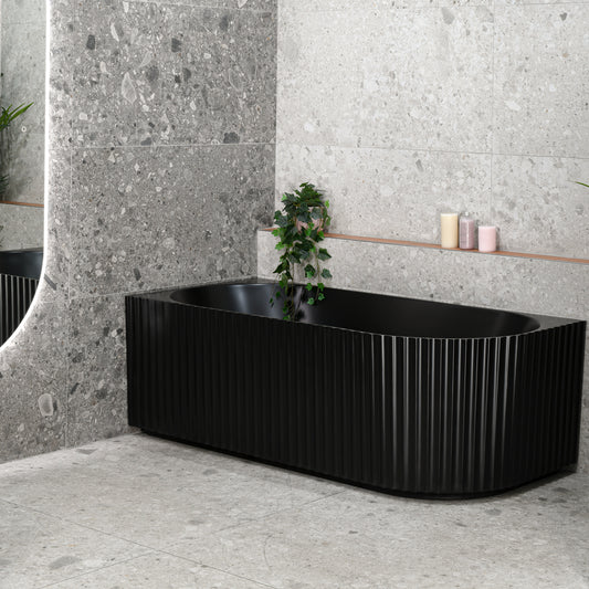 Agora Groove 1700mm Fluted Oval Left Corner Freestanding Bath, Matte Black