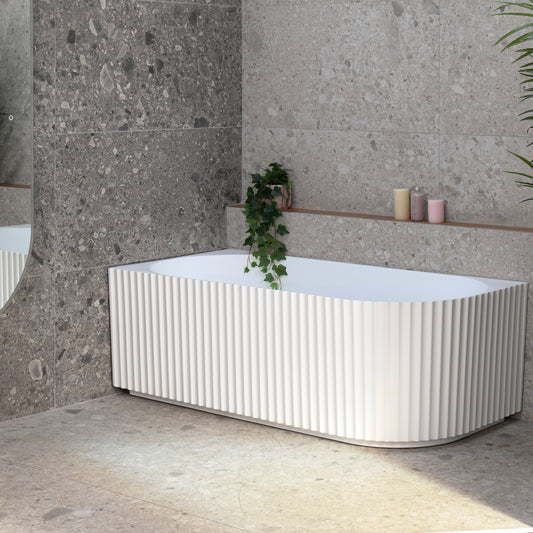 Agora Groove 1700mm Fluted Oval Left Corner Freestanding Bath, Matte White