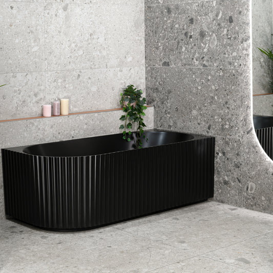 Agora Groove 1700mm Fluted Oval Right Corner Freestanding Bath, Matte Black