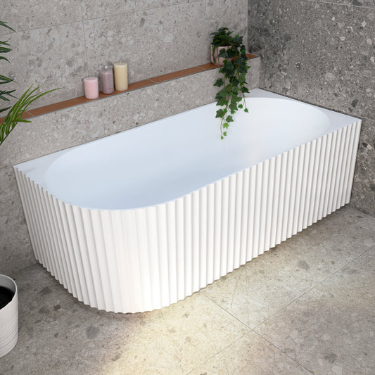 Agora Groove 1700mm Fluted Oval Right Corner Freestanding Bath, Matte White