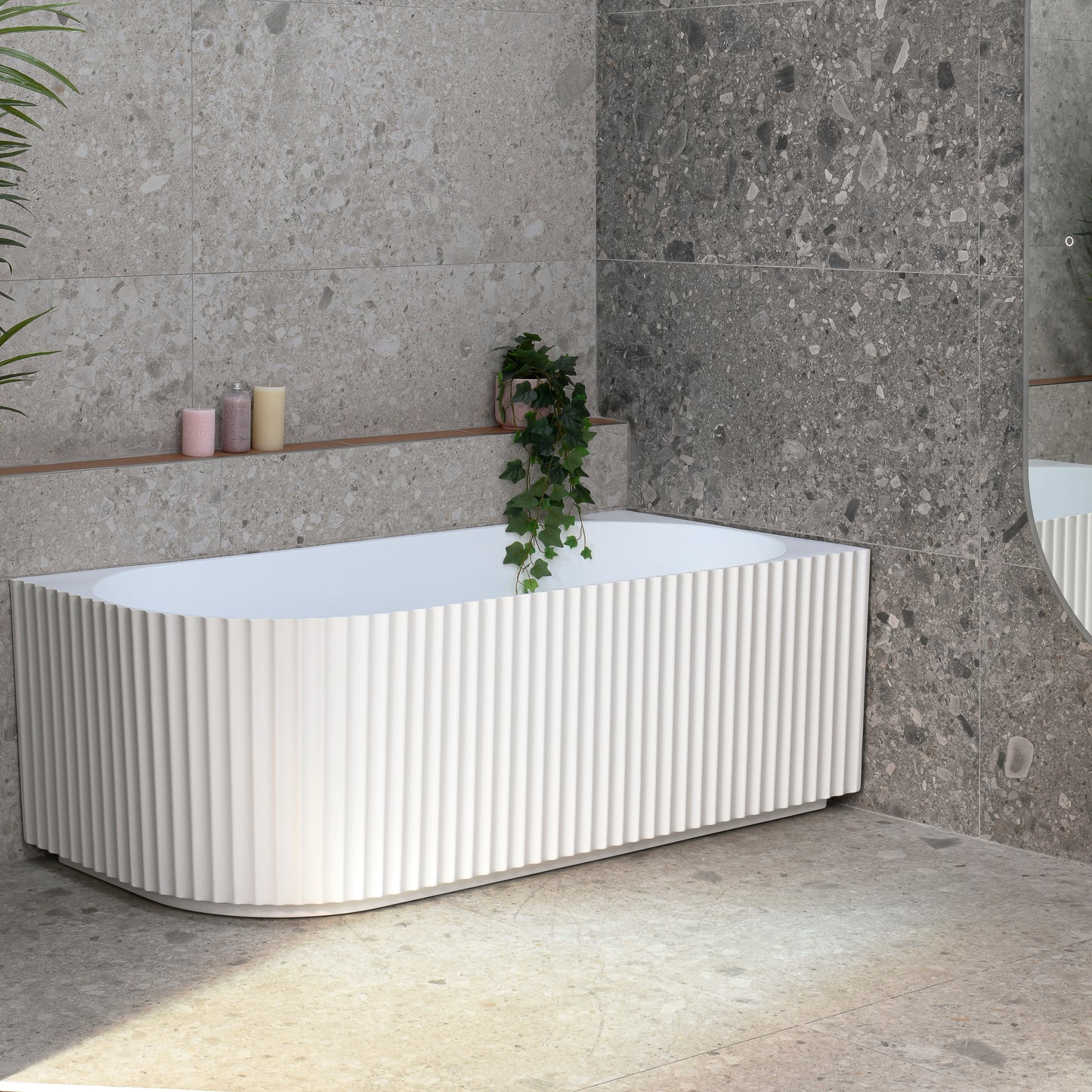 Agora Groove 1700mm Fluted Oval Right Corner Freestanding Bath, Matte White