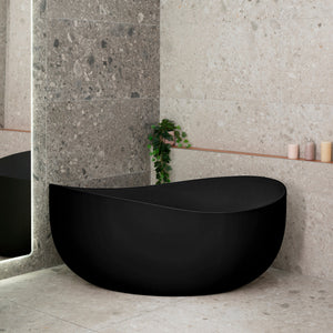 Wave Oval 63 inch Acrylic Freestanding Wide Bathtub, Matte Black