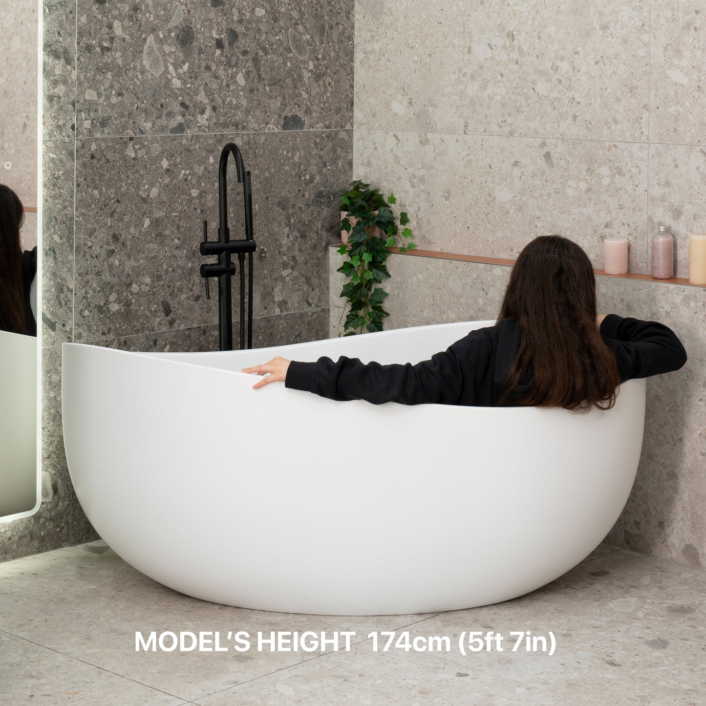 Wave Oval 63 inch Acrylic Freestanding Wide Bathtub, Matte White