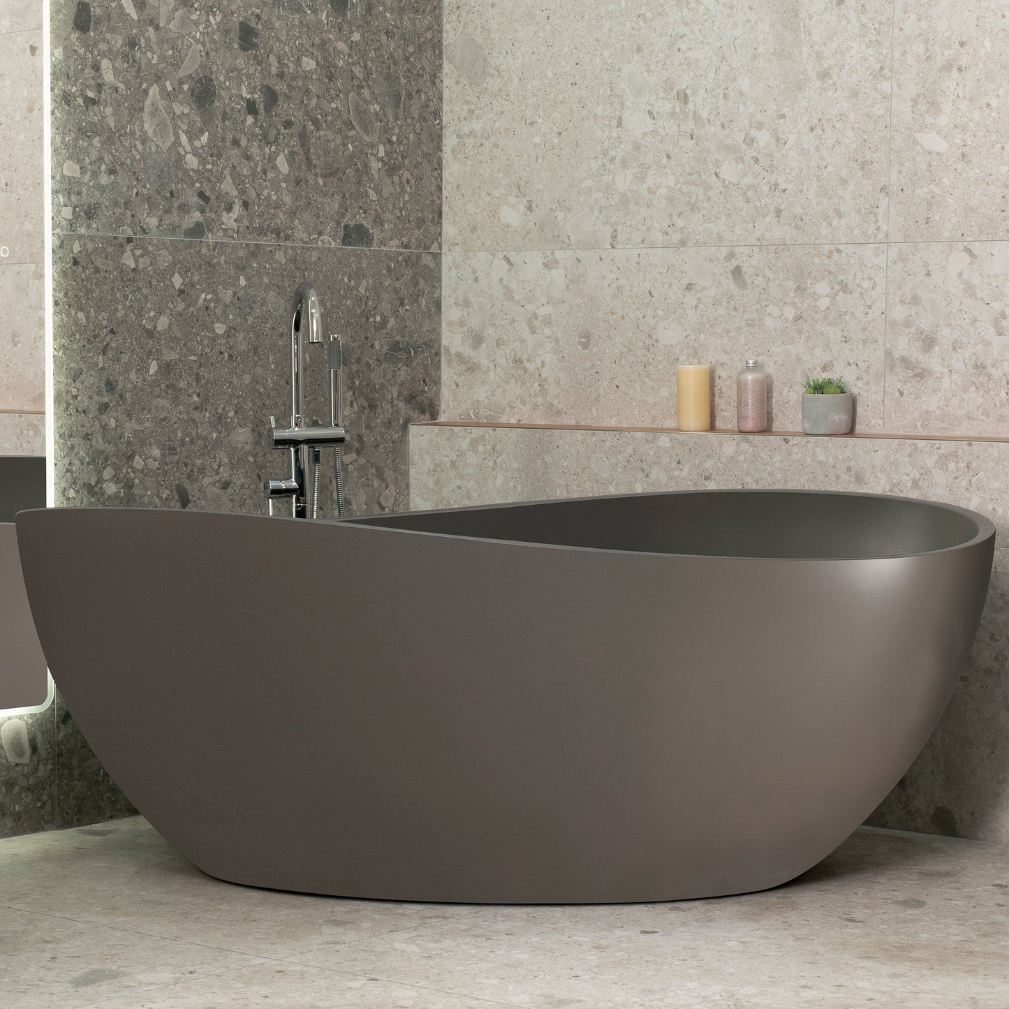 Nami Oval 71 inch Wide Acrylic Freestanding Bath, Matte Charcoal Grey