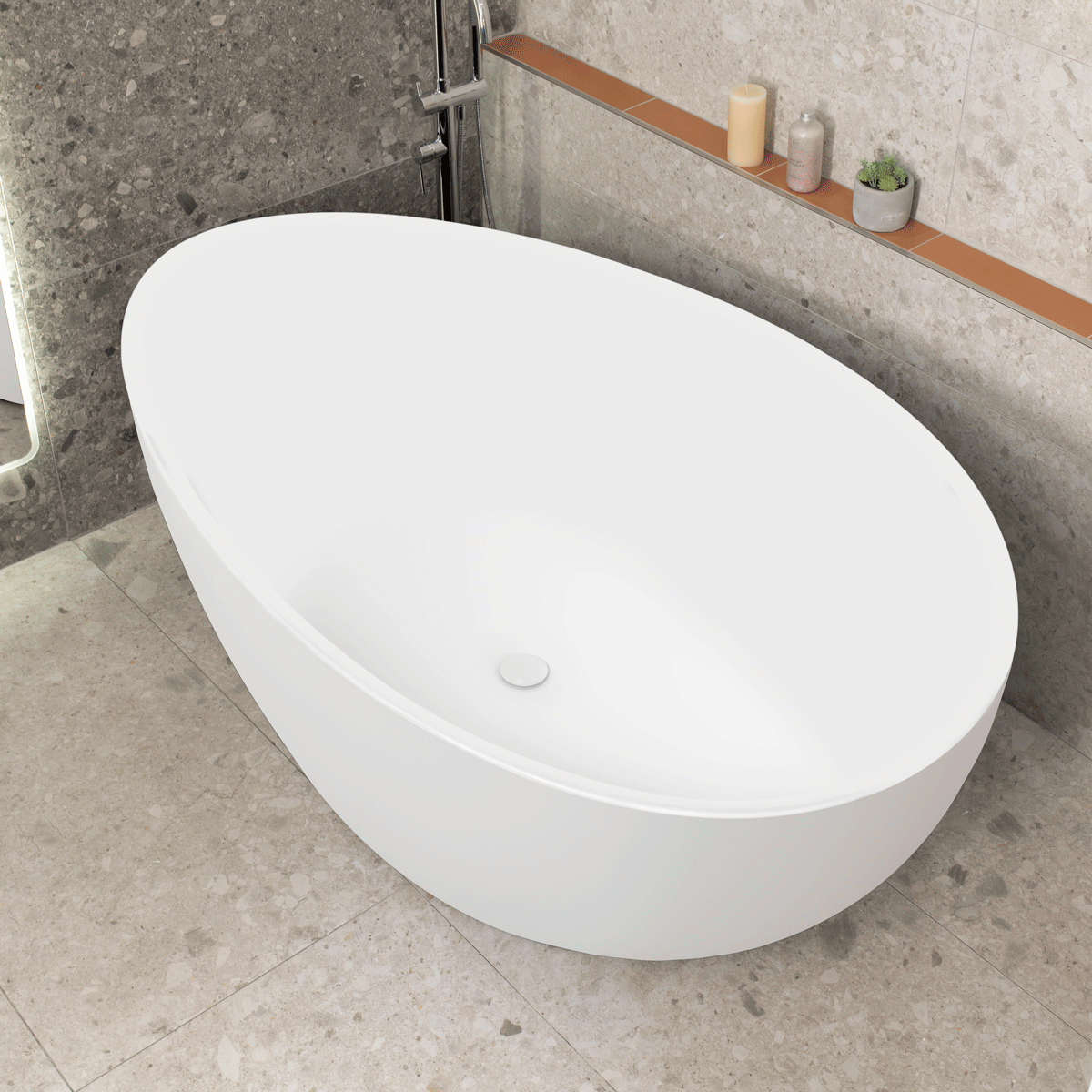 Nami Oval 71 inch Wide Acrylic Freestanding Bath, Gloss White