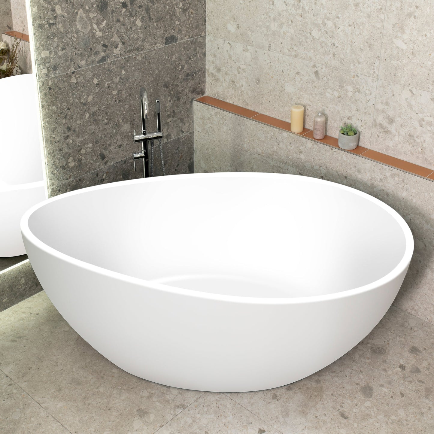 Nami Oval 71 inch Wide Acrylic Freestanding Bath, Gloss White