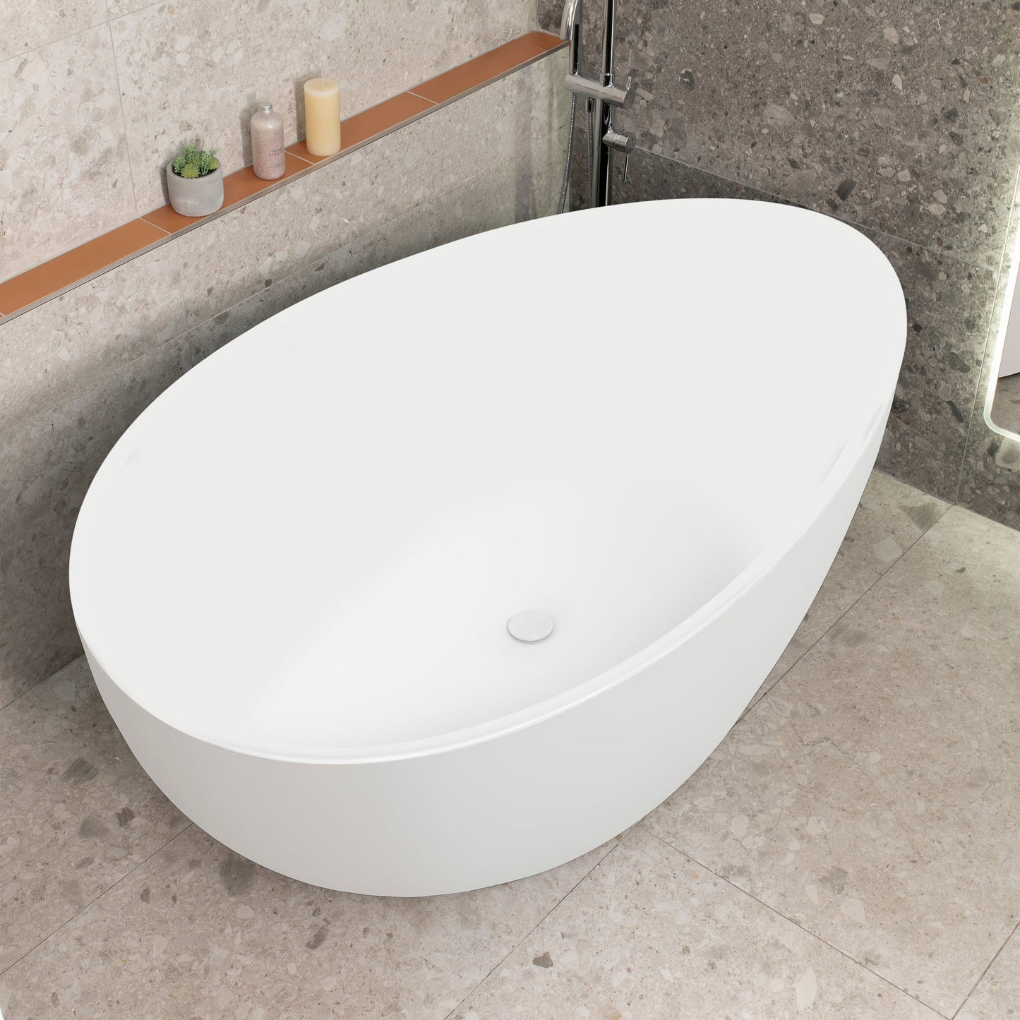 Nami Oval 71 inch Wide Acrylic Freestanding Bath, Gloss White