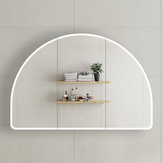 Arco Arch 1200mm x 800mm Frontlit LED Mirrored Shaving Cabinet, Matte White