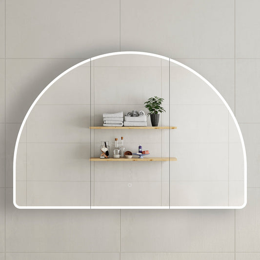 Arco Arch 1500mm x 1000mm Frontlit LED Mirrored Shaving Cabinet, Matte White