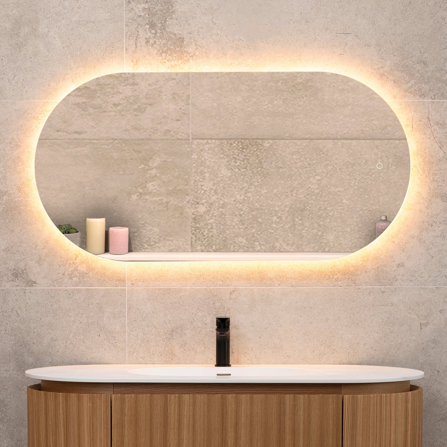 Pill Oval 600mm x 1200mm Backlit LED Mirror with Polished Edge and Demister