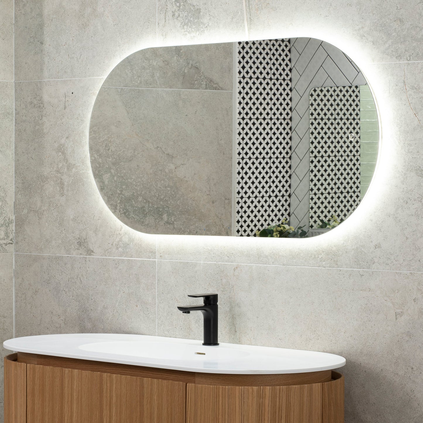 Pill Oval 600mm x 1200mm Backlit LED Mirror with Polished Edge and Demister