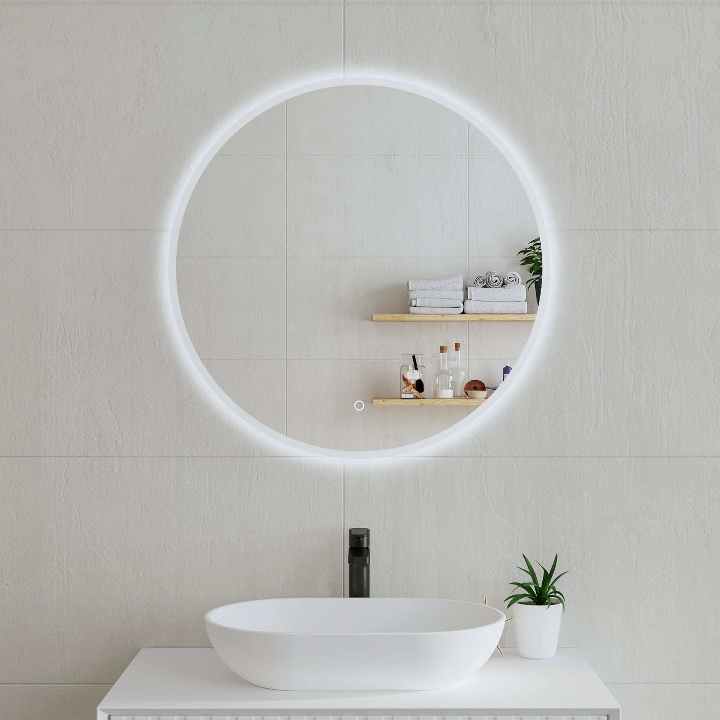 Circa Round 750mm LED Mirror with Frosted Glass Border and Demister