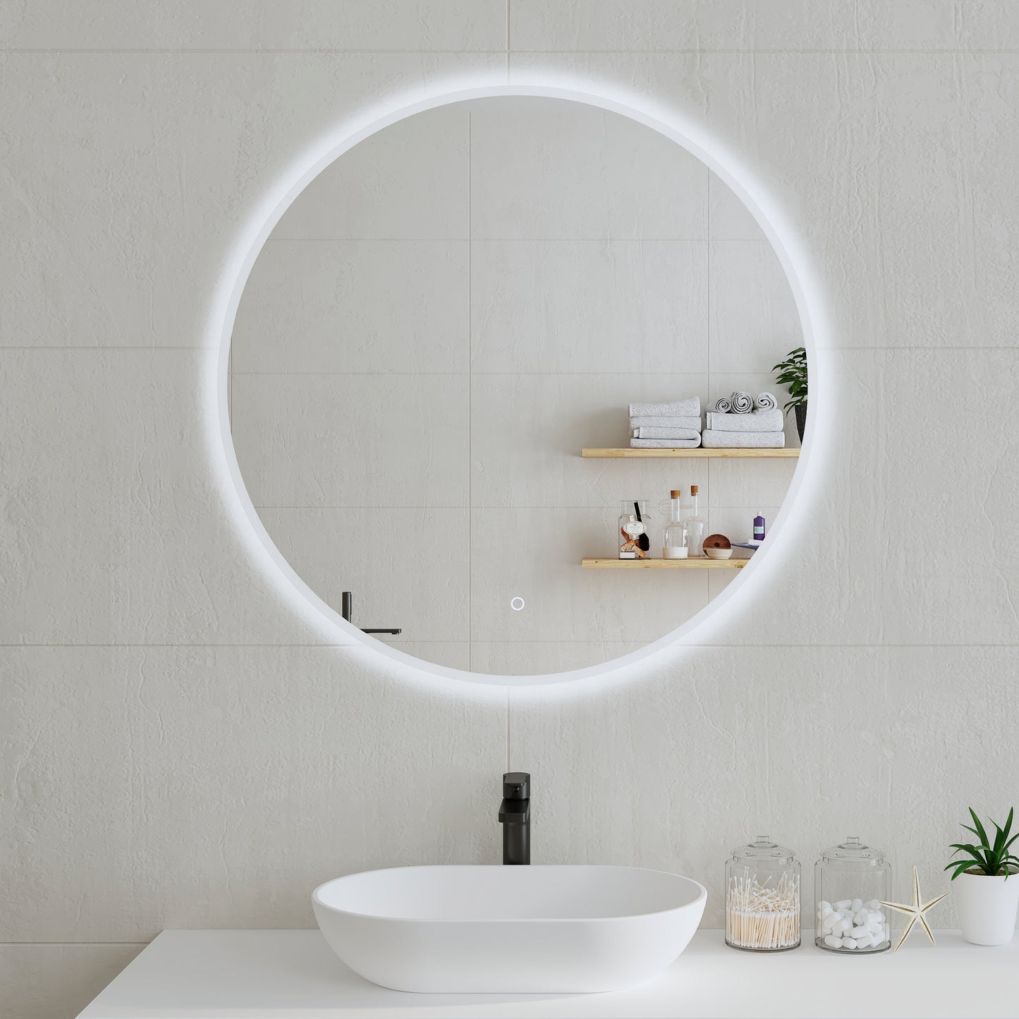 Circa Round 900mm LED Mirror with Frosted Glass Border and Demister