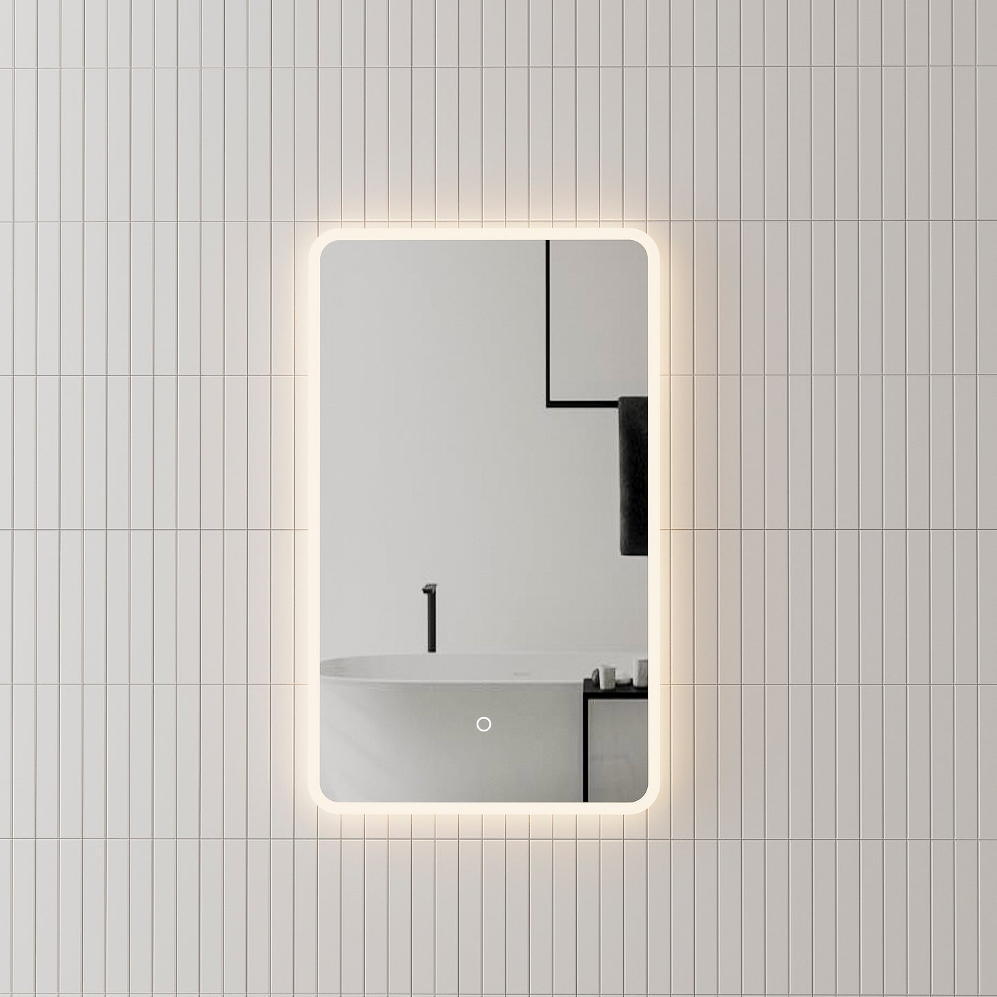 Retti Rectangular 450mm x 750mm LED Mirror with Frosted Border and Demister