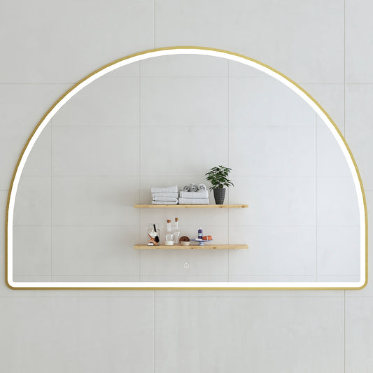 Arco Arch 1500mm x 1000mm Frontlit LED Framed Mirror in Brushed Brass (Gold) with Demister