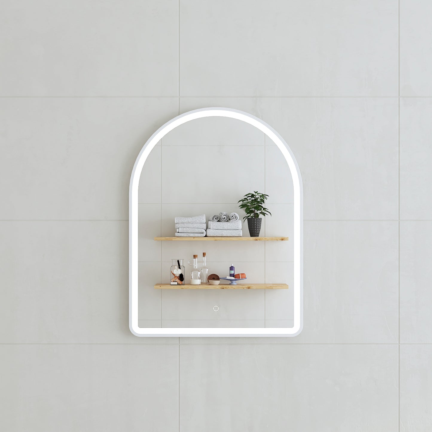 Arco Arch 600mm x 800mm Frontlit LED Framed Mirror in Matte White with Demister