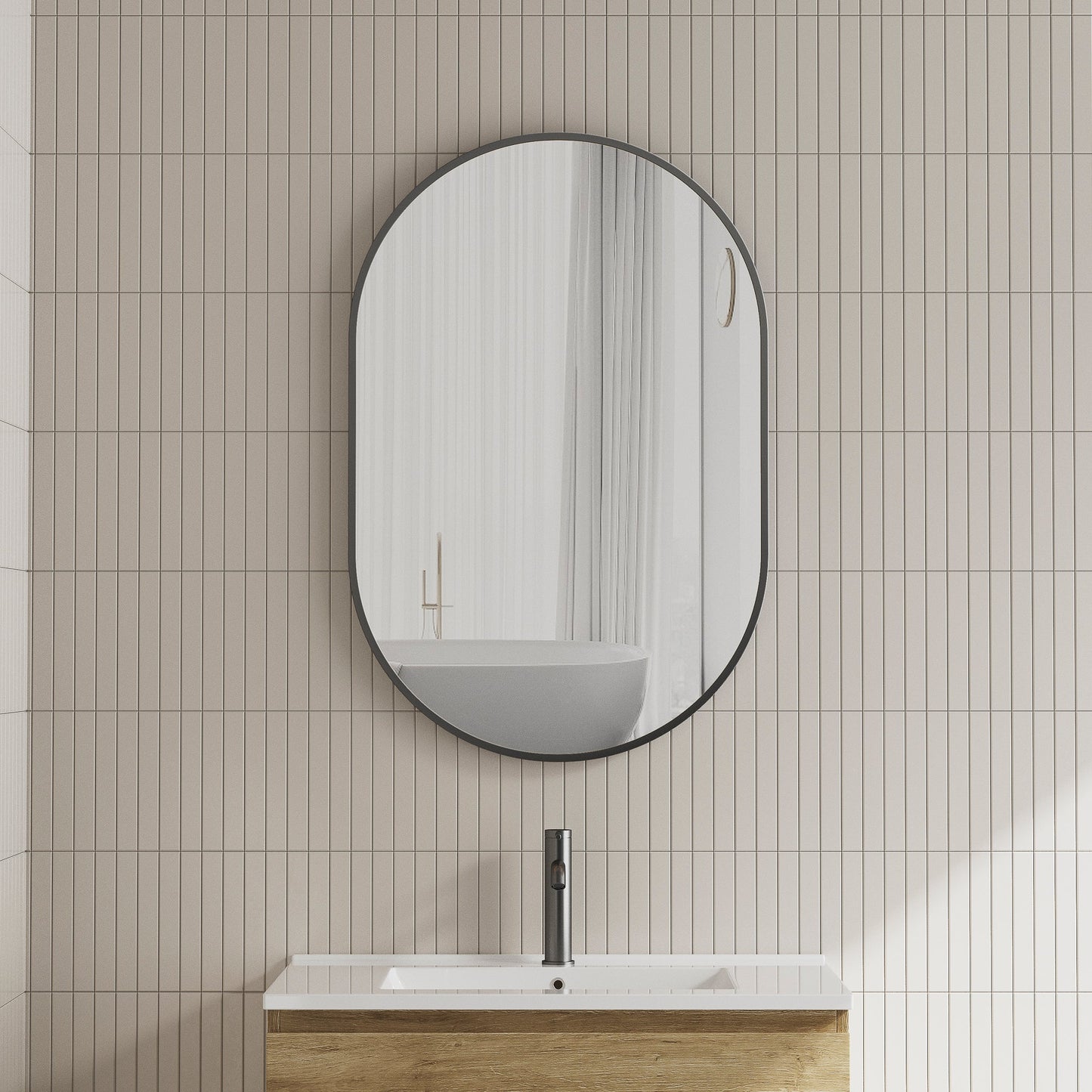 Pill Oval 600mm x 900mm Mirror with Matte Black Frame