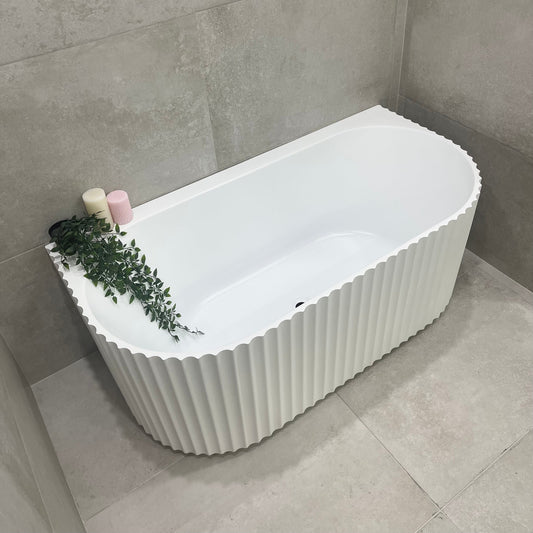 Agora Groove 59 inch Acrylic Freestanding Back to Wall Bathtub, Gloss White