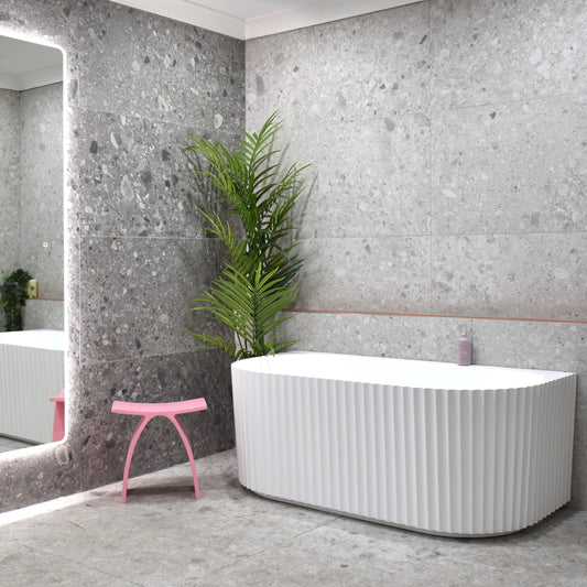 Agora Groove 67 inch Acrylic Freestanding Back to Wall Bathtub, Matte White