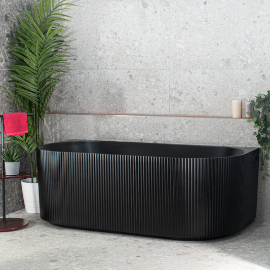 Brighton Groove 1700mm Back to Wall Fluted Oval Freestanding Bath, Matte Black