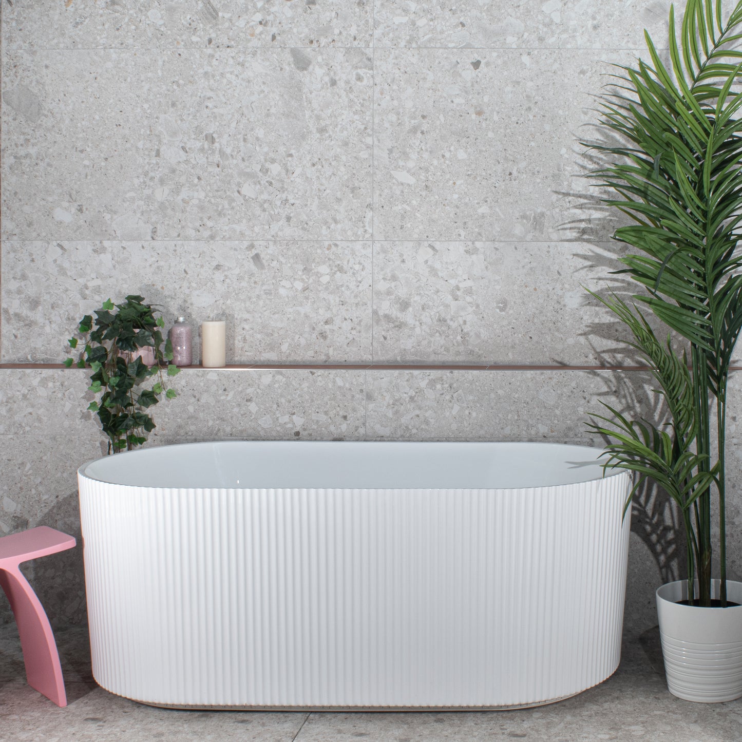 Brighton Groove 1500mm Fluted Oval Freestanding Bath, Gloss White