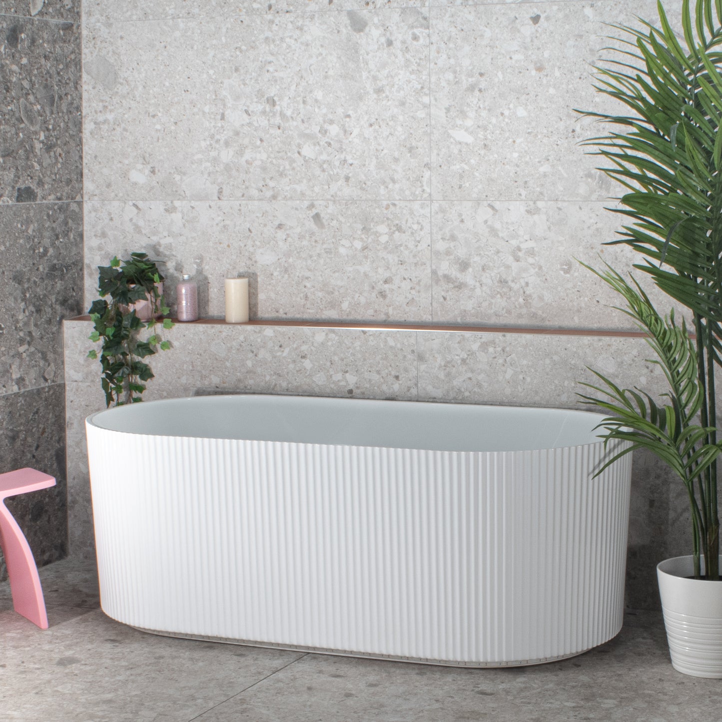 Brighton Groove 1500mm Fluted Oval Freestanding Bath, Gloss White