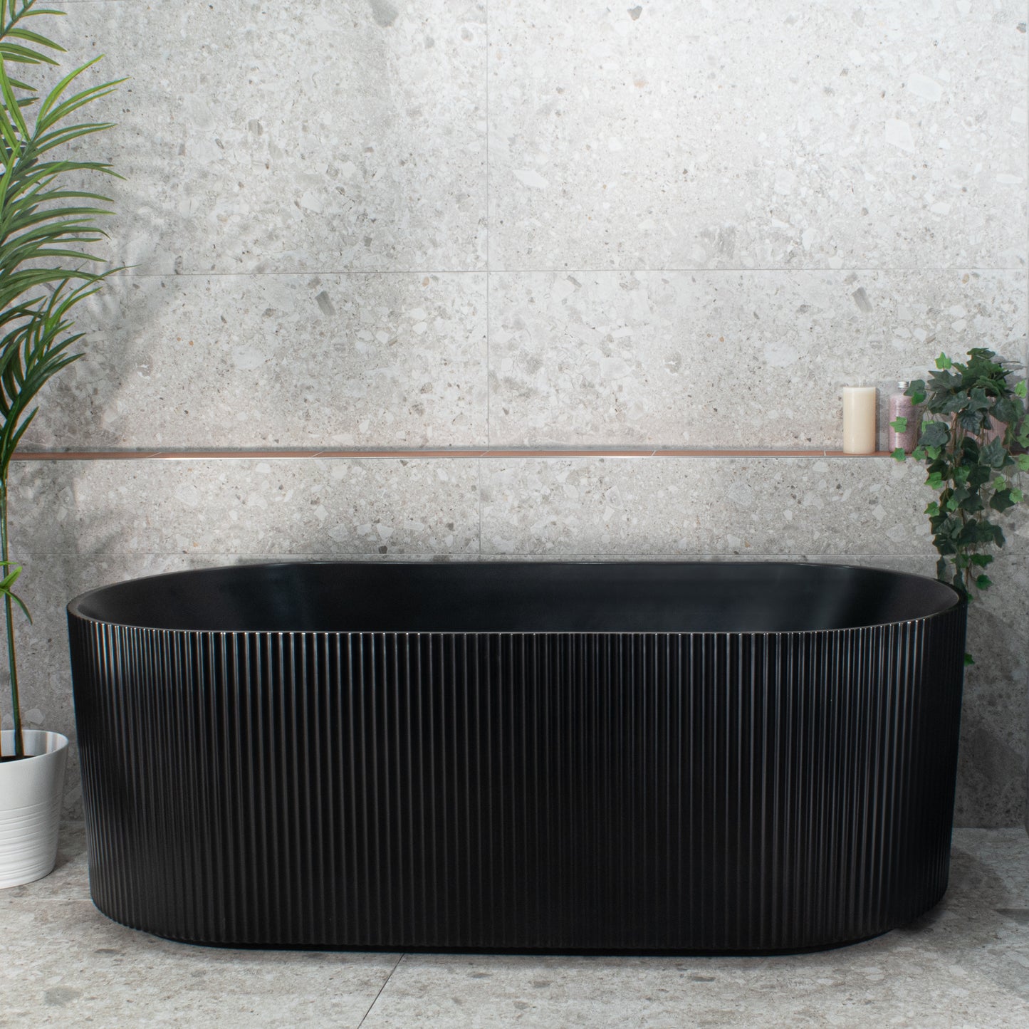 Brighton Groove 1700mm Fluted Oval Freestanding Bath, Matte Black