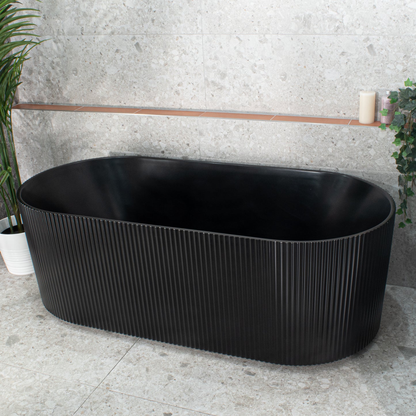 Brighton Groove 1700mm Fluted Oval Freestanding Bath, Matte Black