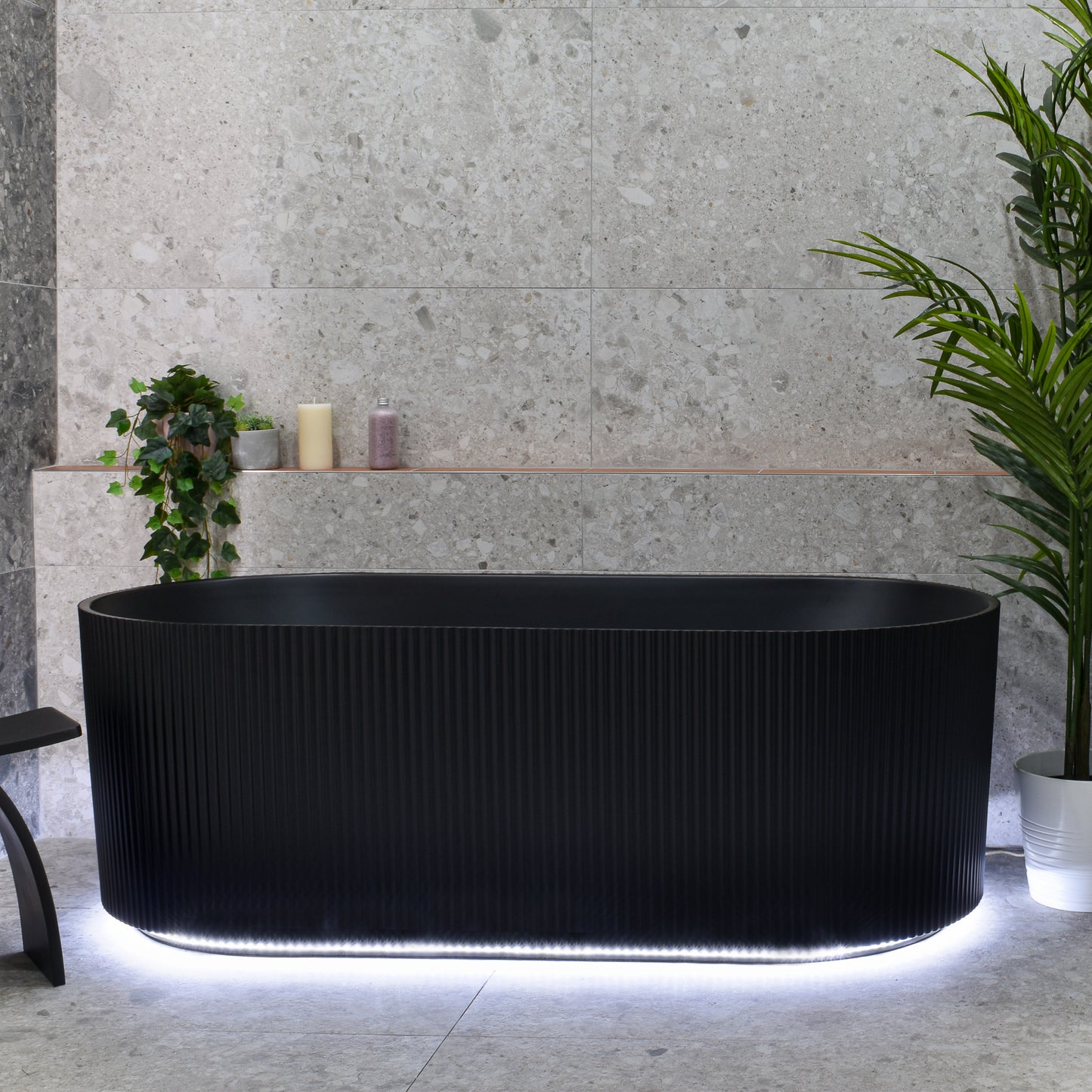 Brighton Groove 1700mm Fluted Oval Freestanding Bath, Matte Black