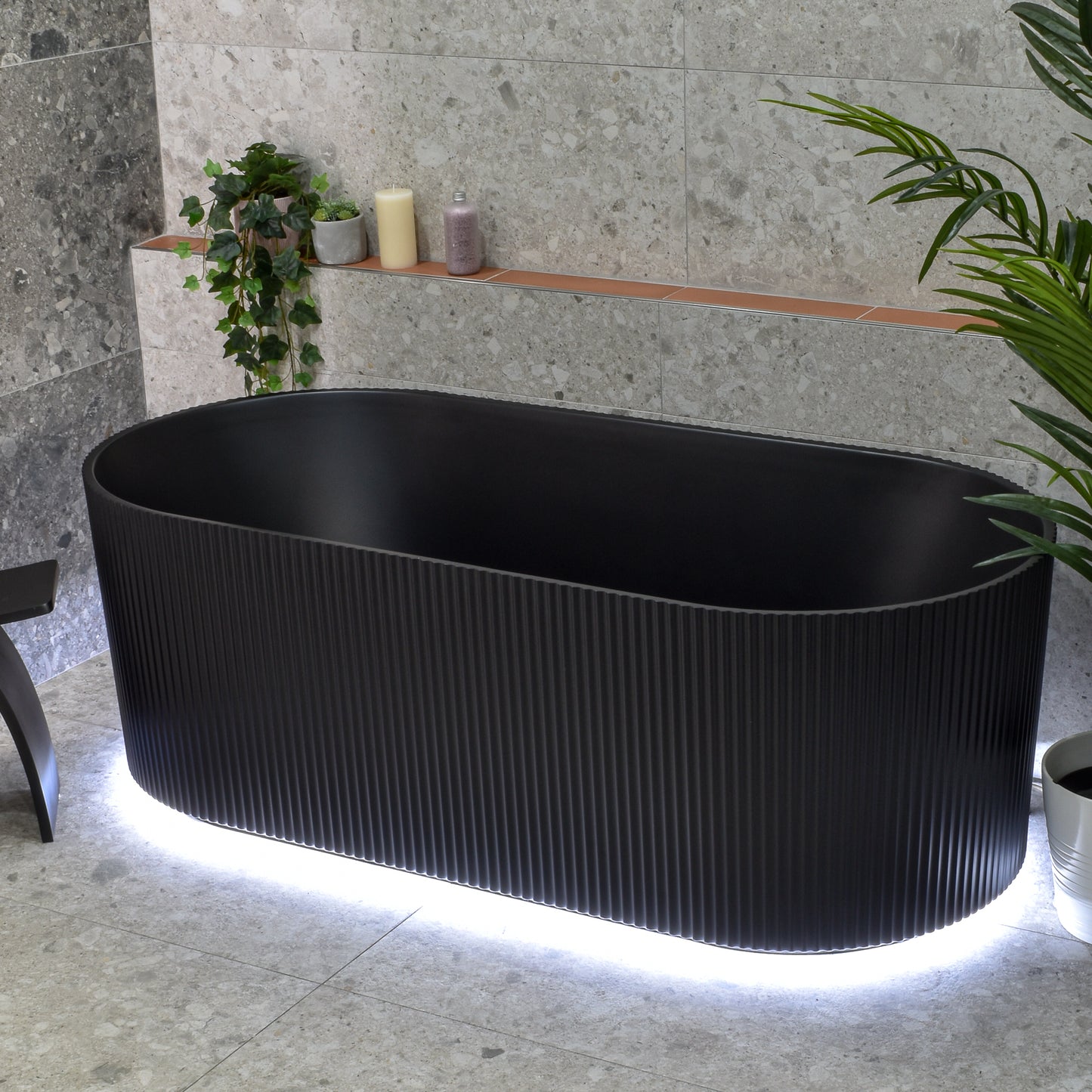 Brighton Groove 1700mm Fluted Oval Freestanding Bath, Matte Black