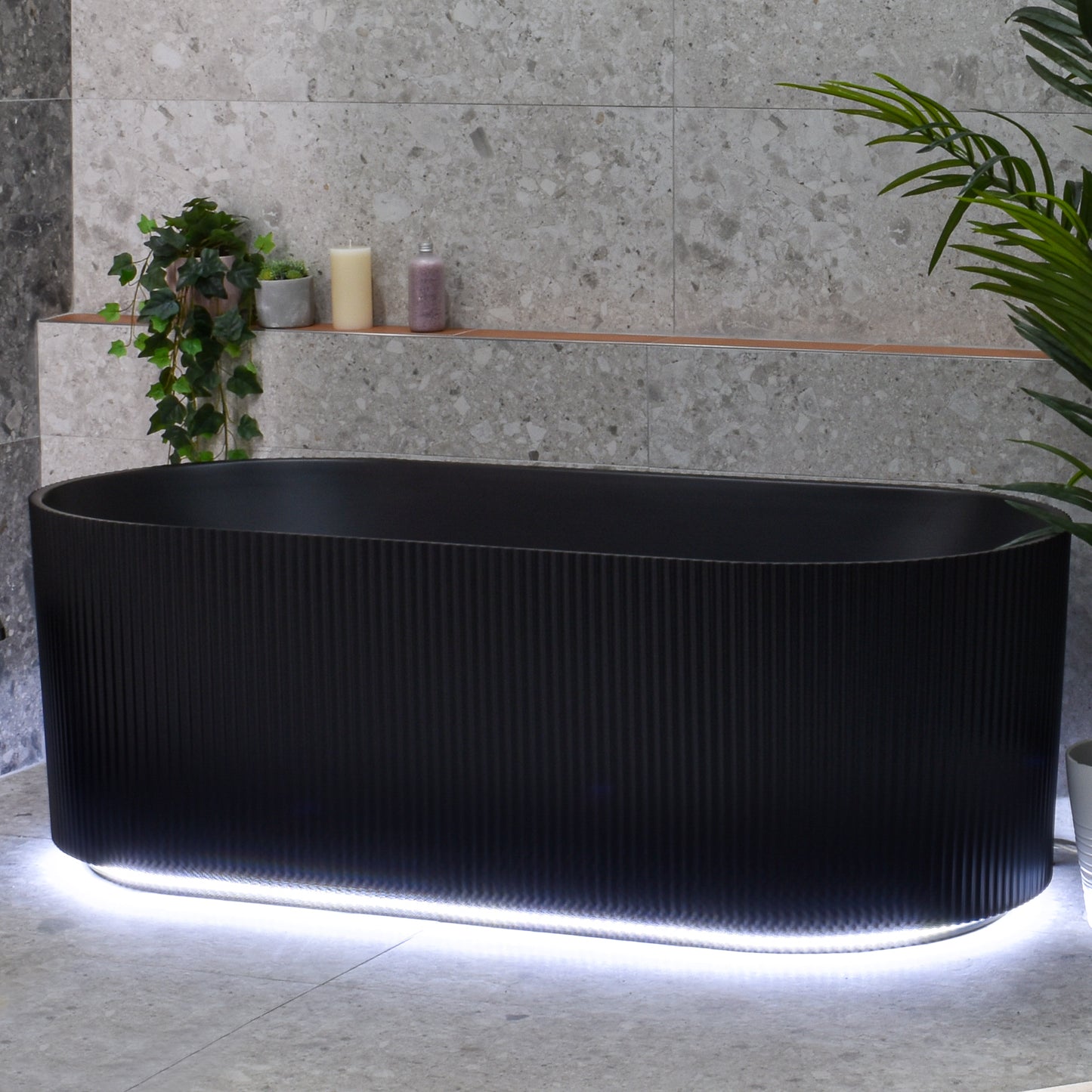 Brighton Groove 1700mm Fluted Oval Freestanding Bath, Matte Black