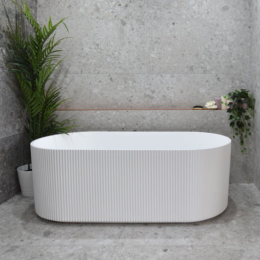 Brighton Groove 1500mm Fluted Oval Freestanding Bath, Matte White