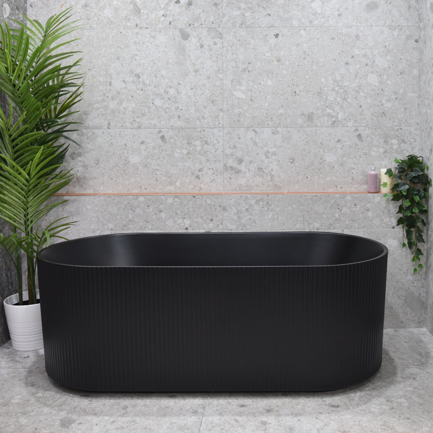 Brighton Groove 1700mm Fluted Oval Freestanding Bath, Matte Black