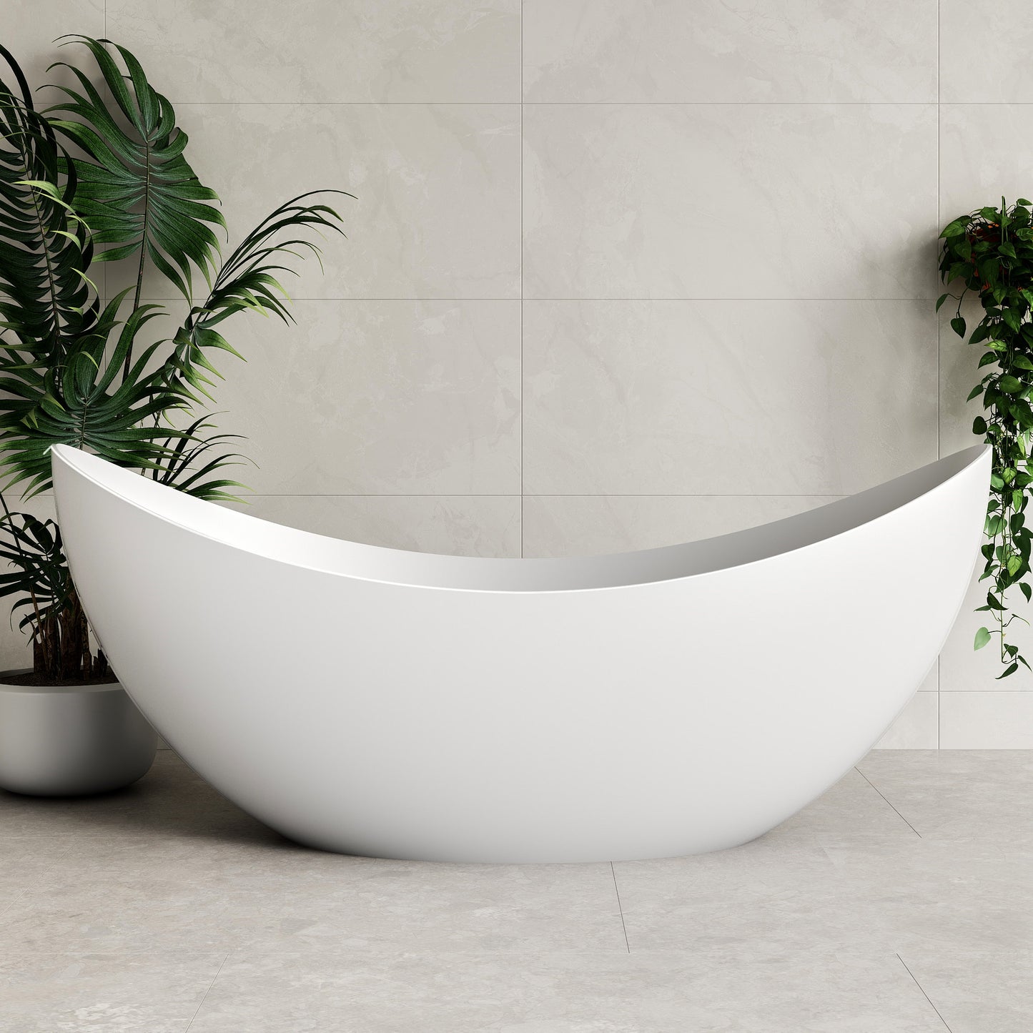 Lua Moon 1800mm Double High Back Artificial Stone Freestanding Bath | Matte White |