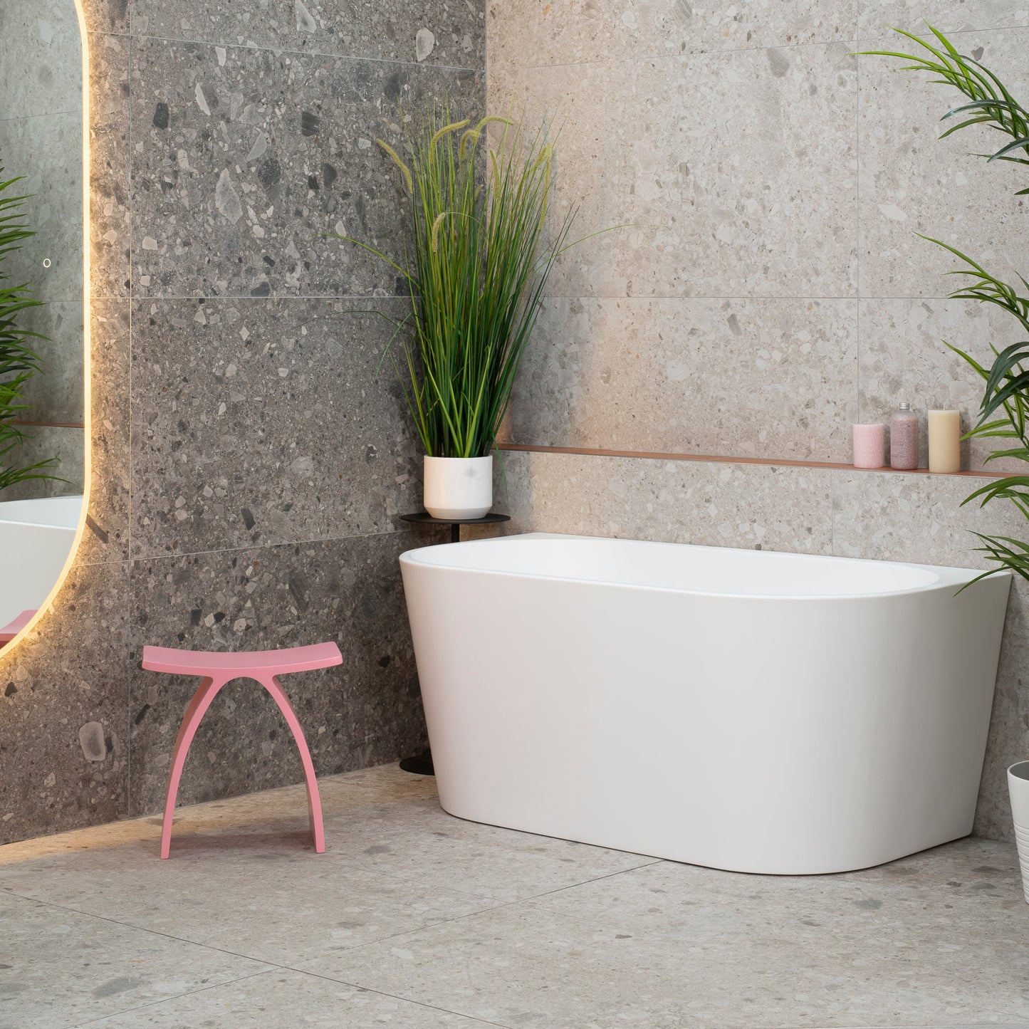 Avalon 1400mm Back to Wall Freestanding Bath, Matte White