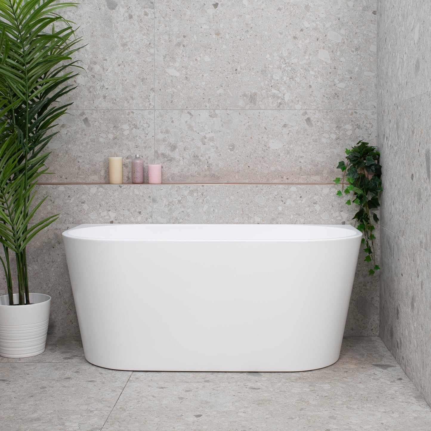 Avalon 1400mm Back to Wall Freestanding Bath, Matte White